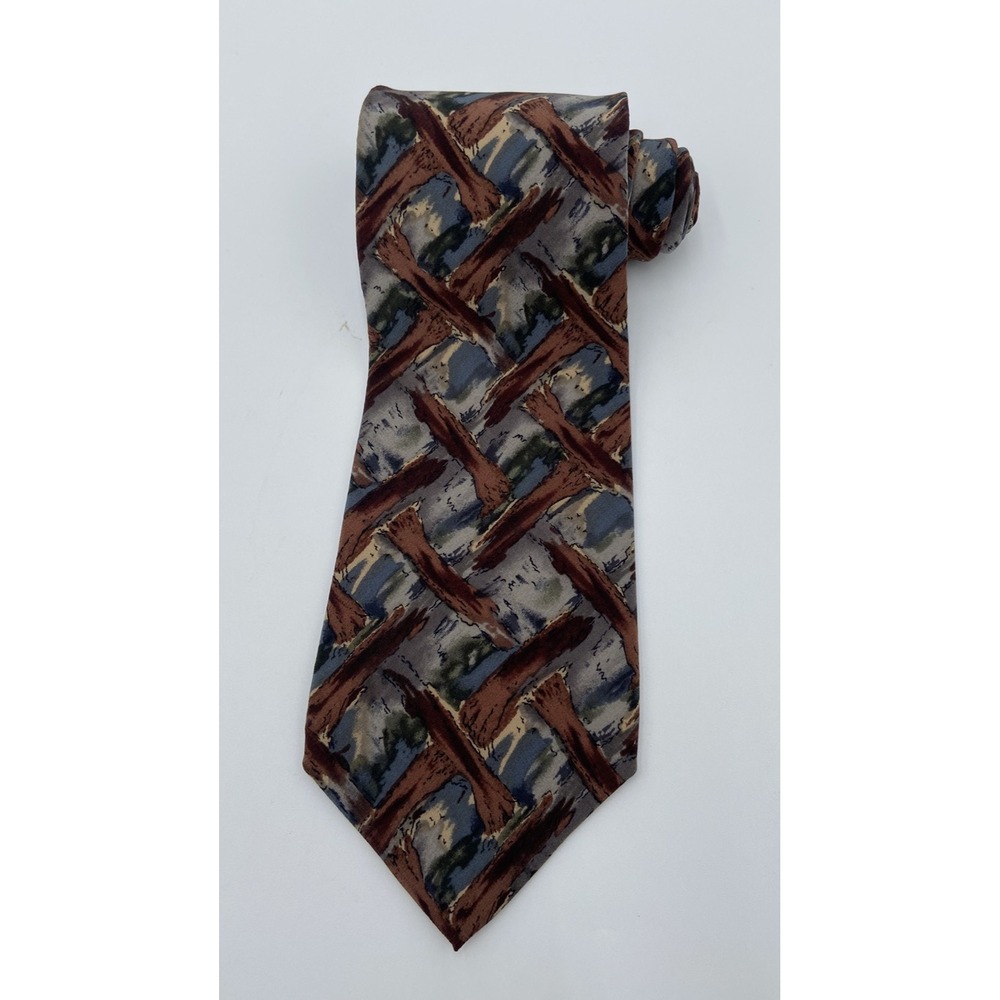 Vtg GRATEFUL DEAD Men's Tie 100% Silk 4"x56" Brown Gray Abstract Geometric